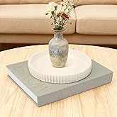 Decorative Concrete Tray & Book Set - Home Decor Scalloped Tray & Linen Storage Box for Coffee Table, Bookshelf, or Dining Room - Modern & Functional Housewarming Gift (Green+Beige)