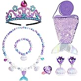 Koeilay Mermaid Jewelry for Girls Mermaid Crown Fake Pearl Necklace Bracelet Purse Ring Shell Earrings Mermaid Accessories Set Princess Party Dress Up Pretend Play Christmas Birthday Gift