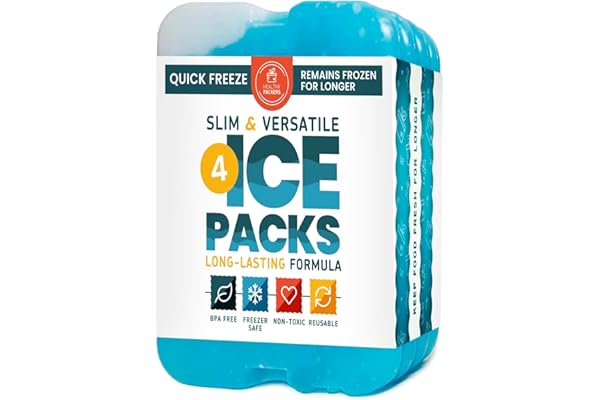 Healthy Packers Ice Packs for Lunch Boxes - Freezer Packs - Original Cool Pack | Cooler Accessories for The Beach, Camping, and Fishing | Slim & Long-Lasting Reusable Ice Pack for Coolers (Set of 4)