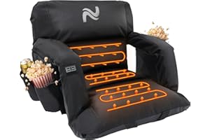 Double Heated Wide Stadium Seat with Back Support,Bleacher Chair with Back and Comfy Cushion, 6 Reclining Positions, USB 3 Le