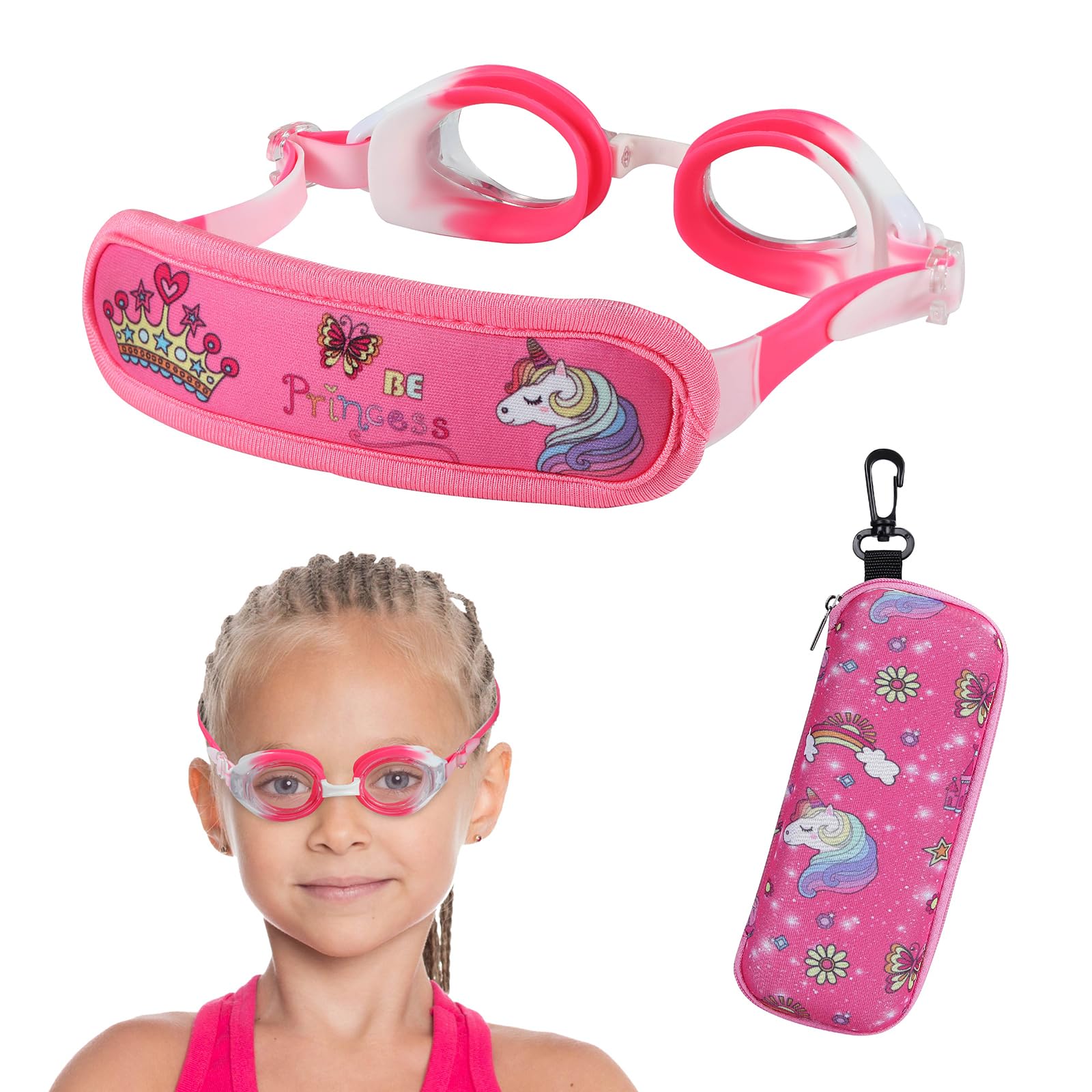 RUIGAO Kids Swim Goggles Age 2-6, Toddler Goggles No Hair Pull,Child Goggles Padded HeadBand