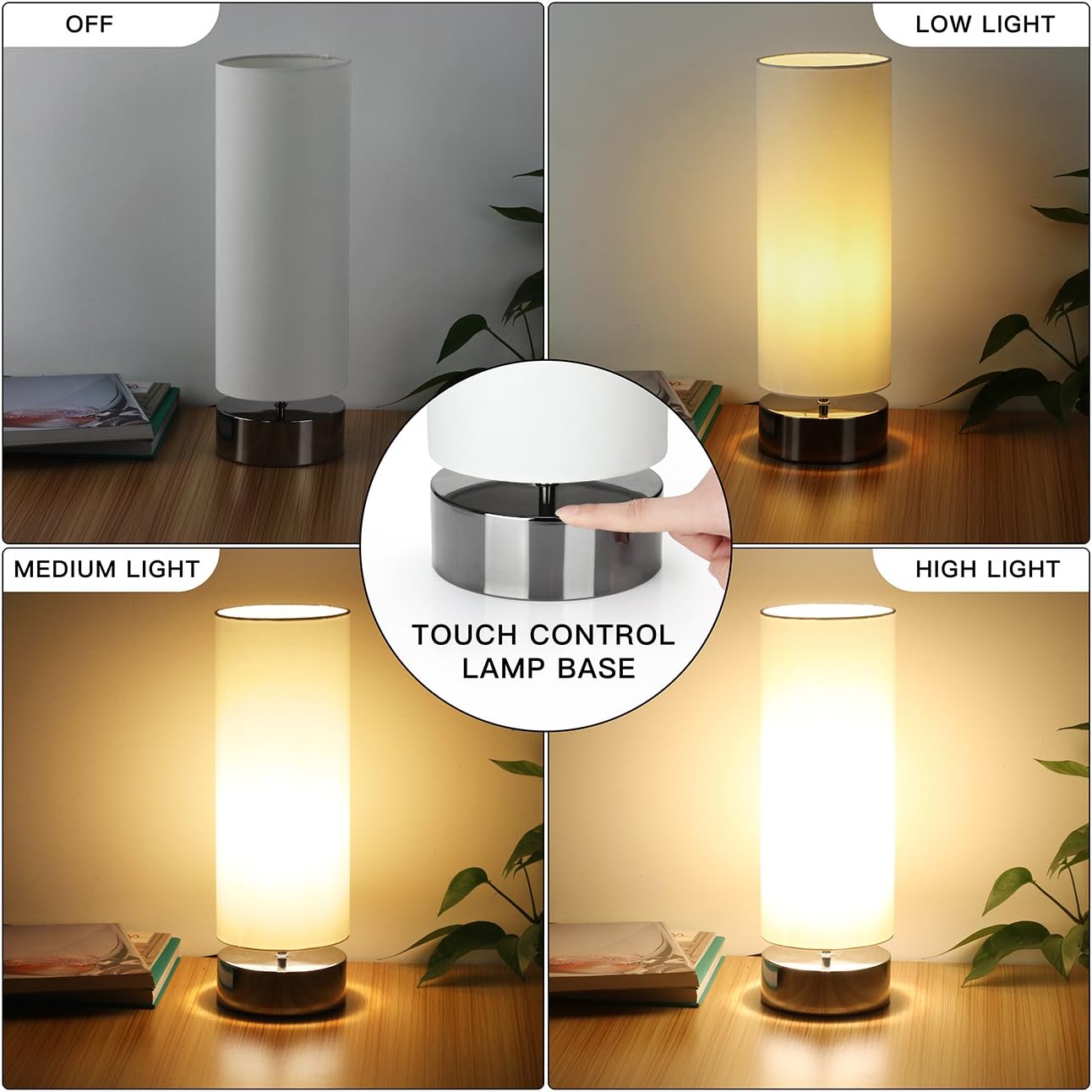Touch Control Table Lamp Bedside Minimalist Desk Lamp Modern Accent Lamp Dimmable Touch Light with Cylinder Lamp Shade Night Light Nightstand Lamp for Bedroom Living Room Kitchen, E26 Bulb Included - - 