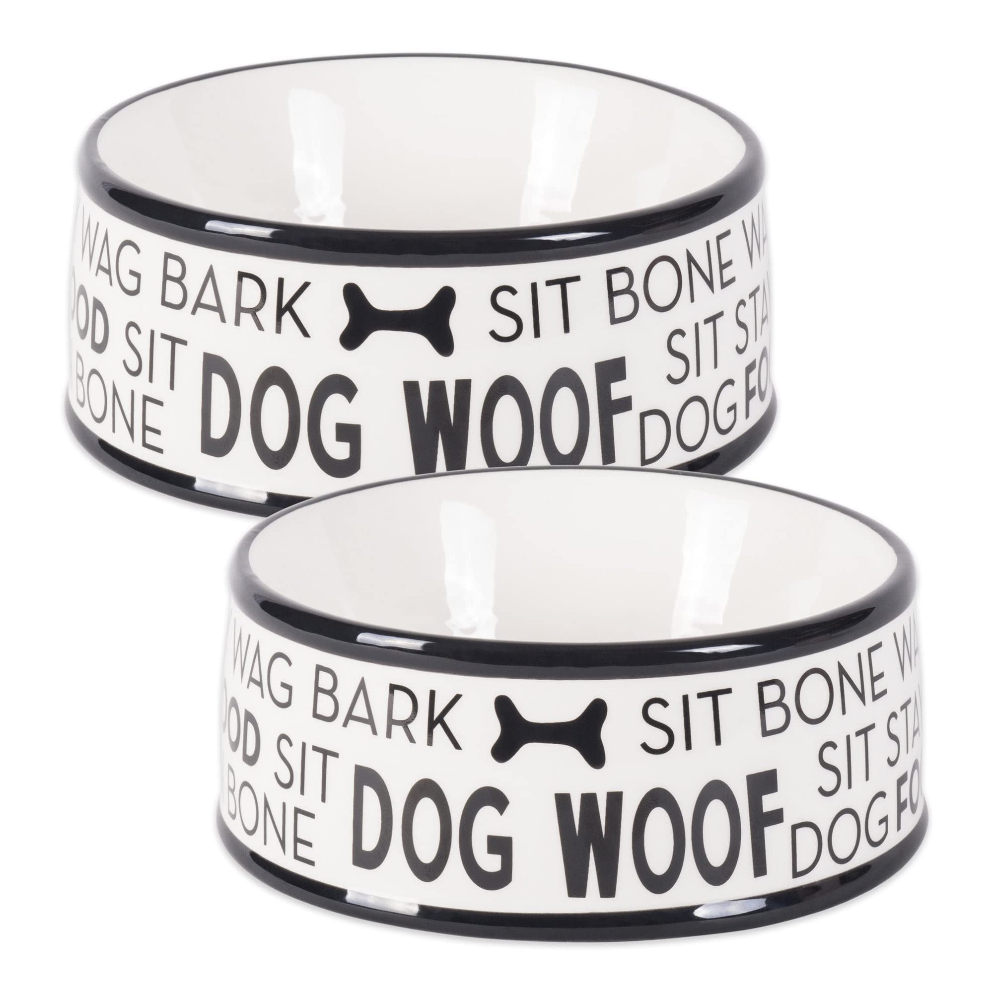 Bone Dry Black & White Dog Bone Ceramic Pet Bowl & Canister, Bowl, 6.25x6.25x2.5, Black, 2 Piece — image 1