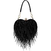 Fabbay Women Ostrich Feather Purse, Fluffy Purse Clutch, Feather Evening Handbag, Shoulder Crossbody Bag for Galentines' Day, Valentines, Wedding