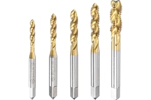 uxcell M3 M4 M5 M6 M8 Spiral Flute Taps Set Titanium Coated High-Speed Steel Machine Thread Metric Screw Taps 5pcs