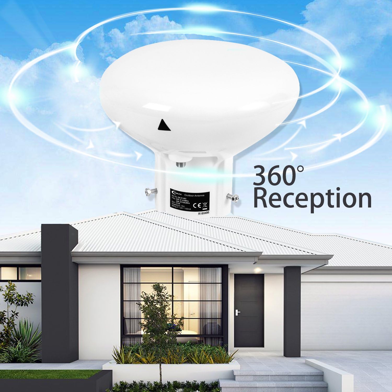 Dome Attic Antenna with Signal Booster Support for VHF/UHF with Built