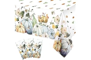Tiamon 3 Pack Thanksgiving Tablecloth Disposable Watercolor Pumpkin Fall Plastic Tablecloth 54 x 108 Inch Thanksgiving Table Cover Decoration Autumn Harvest Leaves Table Cover for Fall Party Supplies