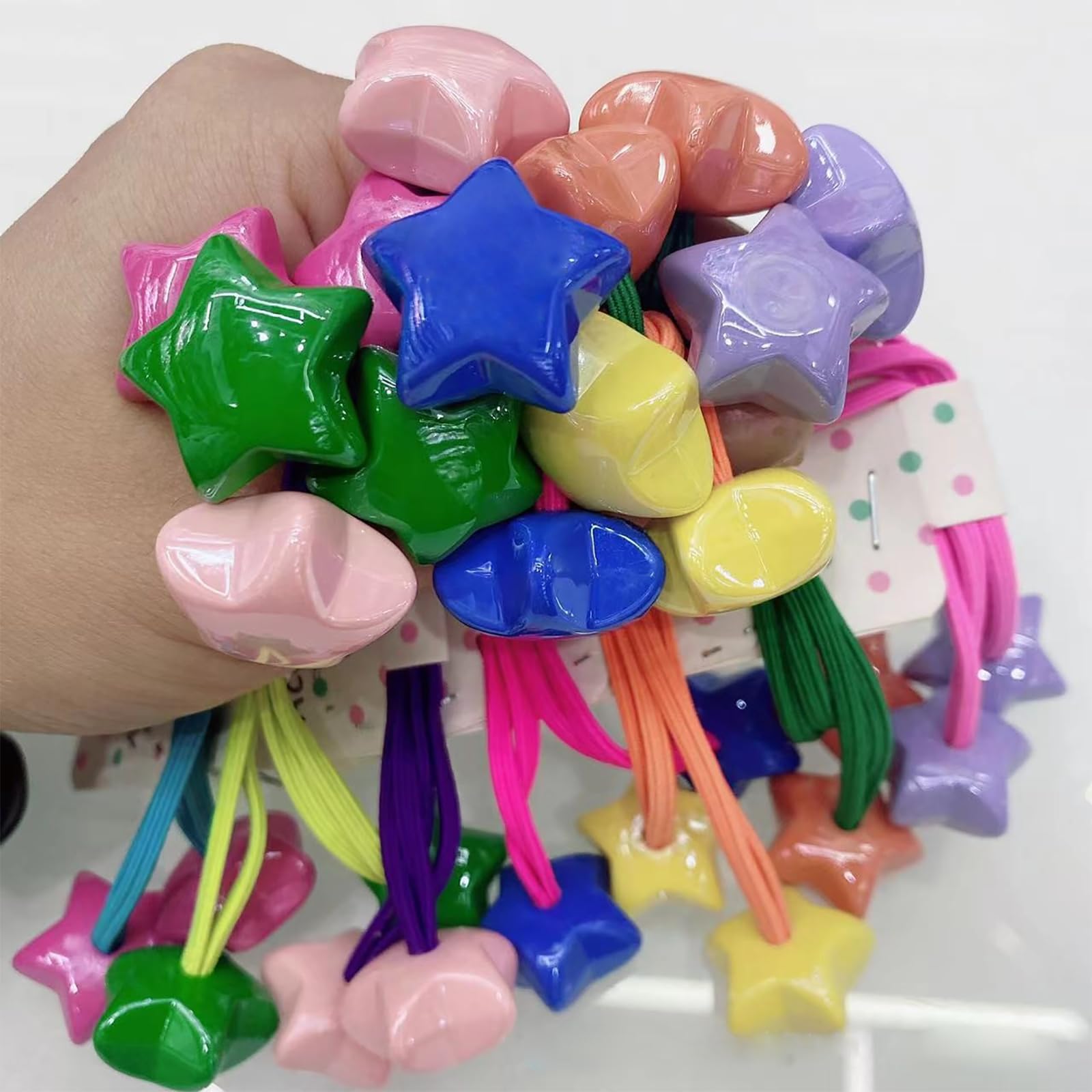 Photo 1 of 14PCS Ball Charm Hair Ties for Little Girls, Double Heart Bead Rubber Band, No Damage Ponytail Holders for Toddler Girls(Star)