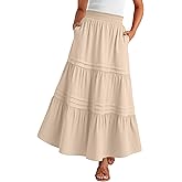 ANRABESS Maxi Skirt for Women Casual High Waisted Elastic Flowy Tiered Boho Long Skirts 2026 Summer Beach Vacation Clothes