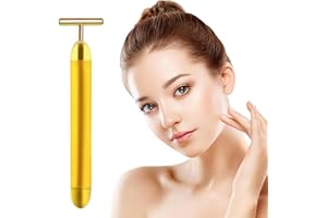 Aubric Face Massager Electric Beauty Bar 24k Golden Facial Massage Tool, T-Shape Electric Vibrating Wand Face Neck Skin Firming Lifting Tighting Wrinkles Reducing Body Treatment Anti Aging Device