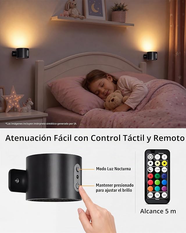 Pack de 2 Lámparas de Pared LED RGB Recargable AURI WL01 — foto 3 de 8