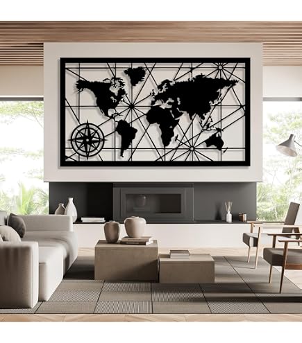 DEKADRON Mappa Del Mondo In Metallox4 Pezzi - Decorazione Da Parete Con Continenti Asia, Europa, America, Australia
