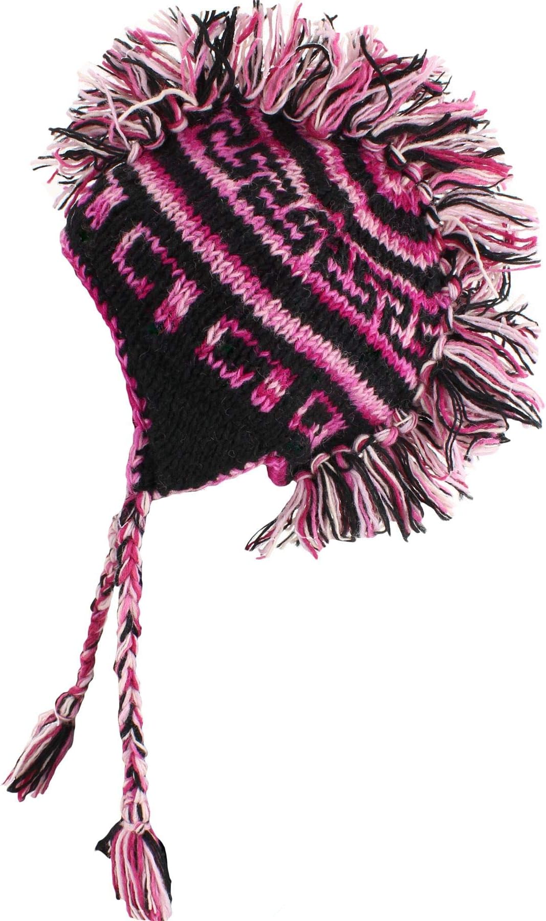 Loud HatsMohawk Punk HAT Wool Knit Fleece Lined Earflap Beanie Black Pink Space DYE