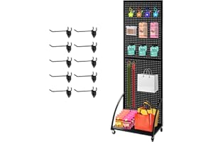 NectaCol 2'x 6' Metal Pegboard Display Stand with a Plate, Peg Board Panels, Standing Pegboard Display, Craft Fair Display Rack, Art Display Stand, Extra 10 pieces Hooks-Black