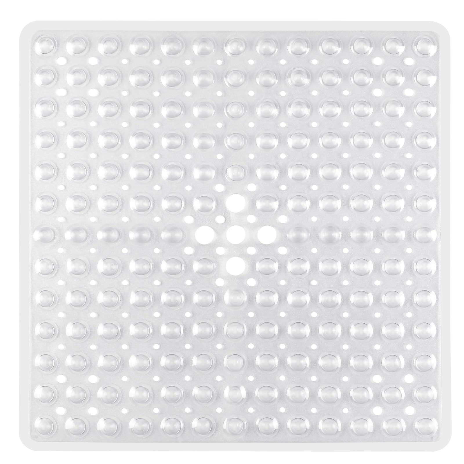 Pinzz Square Shower Mats Non Slip Anti Mould Bath Mats with Suction Cup Safety Bathroom Mat Antibacterial Machine Washable Shower Mat with Drain Holes,53x53CM(Clear)