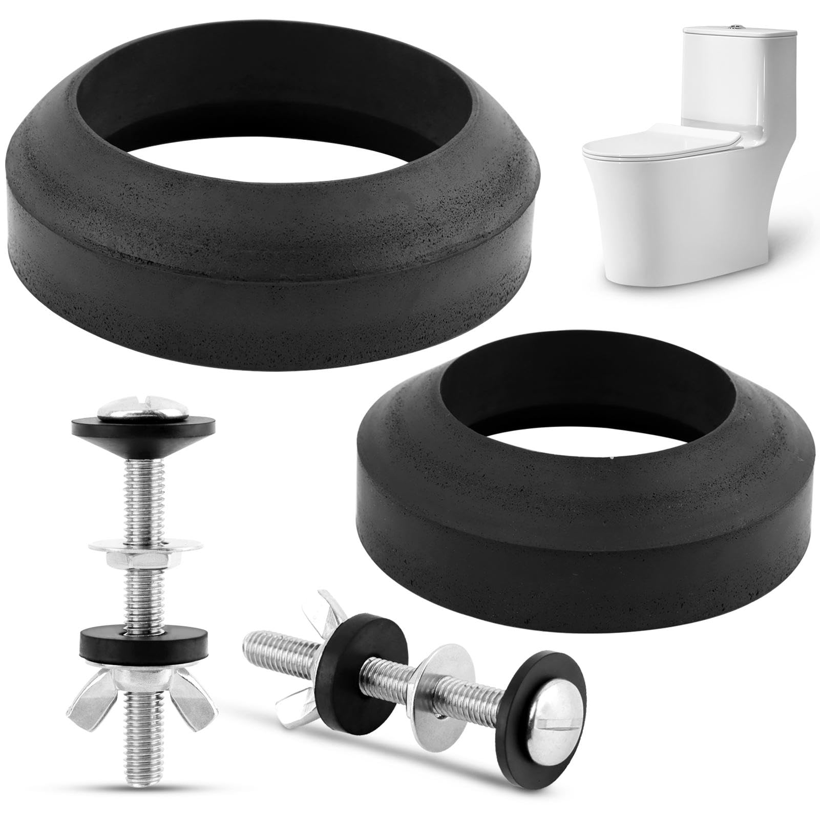 Universal Toilet Tank To Bowl Gasket, 2 Kind Gasket and 2 Sets Stainless Steel Bolt Hardware Kit, Toilet Repair Replacement Kit Inside Tank Fits 2'' and 3'' Toilet Flush Valve Tank Coupling Kit(black)