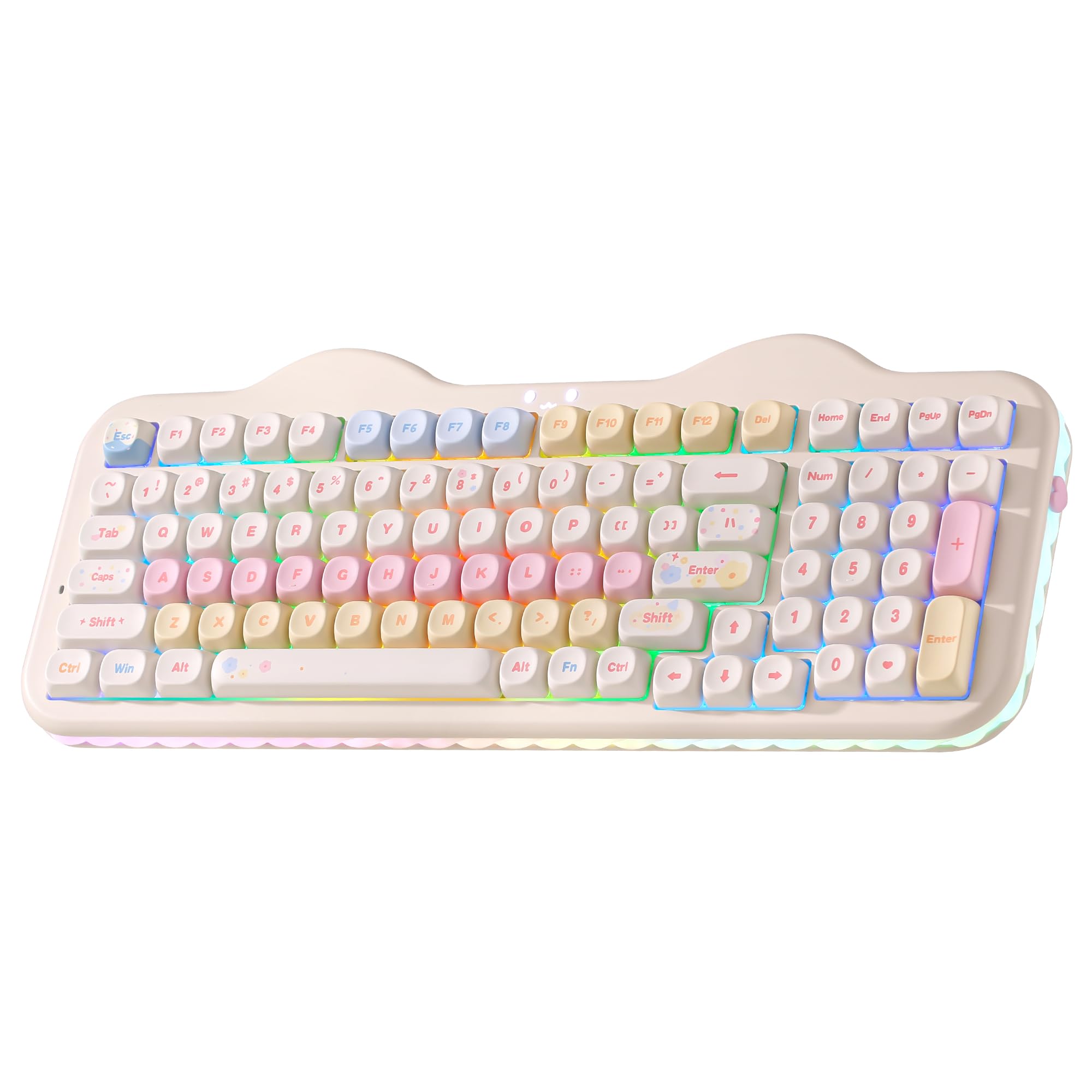 YUNZII C98 Cute Cake Wireless Mechanical Keyboard(Beige, Milk Switch) | 99 Keys with Number Pad, Hot Swap, PBT MOA Keycaps, B