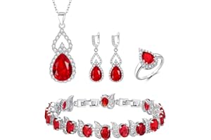Mayfox Bridal Cubic Zirconia Open Ring Bracelet Necklace Dangle Earrings Set, Waterdrop Oval Birthstone Wedding Jewelry Set for Bride, Valentine's Day/Mother's Day/Thanksgiving/Christmas/Birthday Gifts for Girlfriend/Lady/Wife/Mother