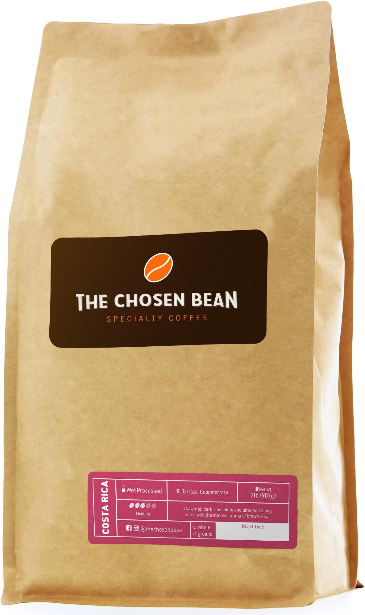 The Chosen Bean Premium Costa Rican Tarrazu Coffee Medium Roast Small Batch Roasted Organic Whole Coffee Beans 2 Lbs