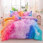 Girls Full Bedding Sets, 6 Pcs Pink Full Szie Comforter Set with Sheets, Watercolor Marble Abstract Art Superior Bedding Set for Girls