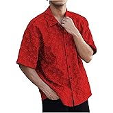 VIPWOLF Men's Floral Shirts Half Sleeve Button Down Vacation Beach Baggy T Shirt