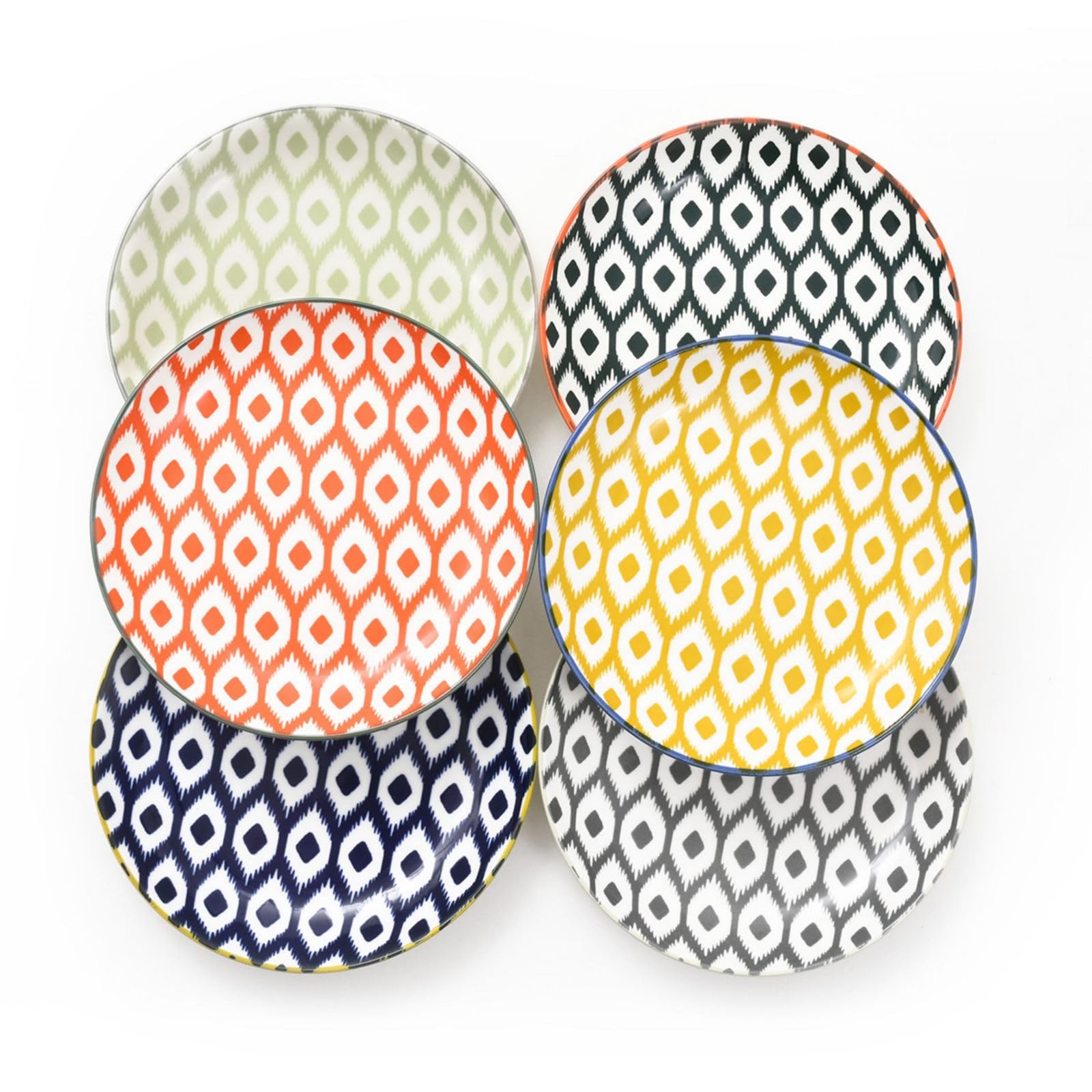 WishDeco Kuchenteller 6er Set, Kleine Dessertteller 15cm, Porzellan Salatteller, Bunte Frühstücksteller, Mini Speiseteller für Pasta, Obst, Brot