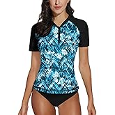 BesserBay Women’s Rash Guard UPF 50+ Zip Short Sleeve Quick Dry Swim Shirt Swimsuit Tops