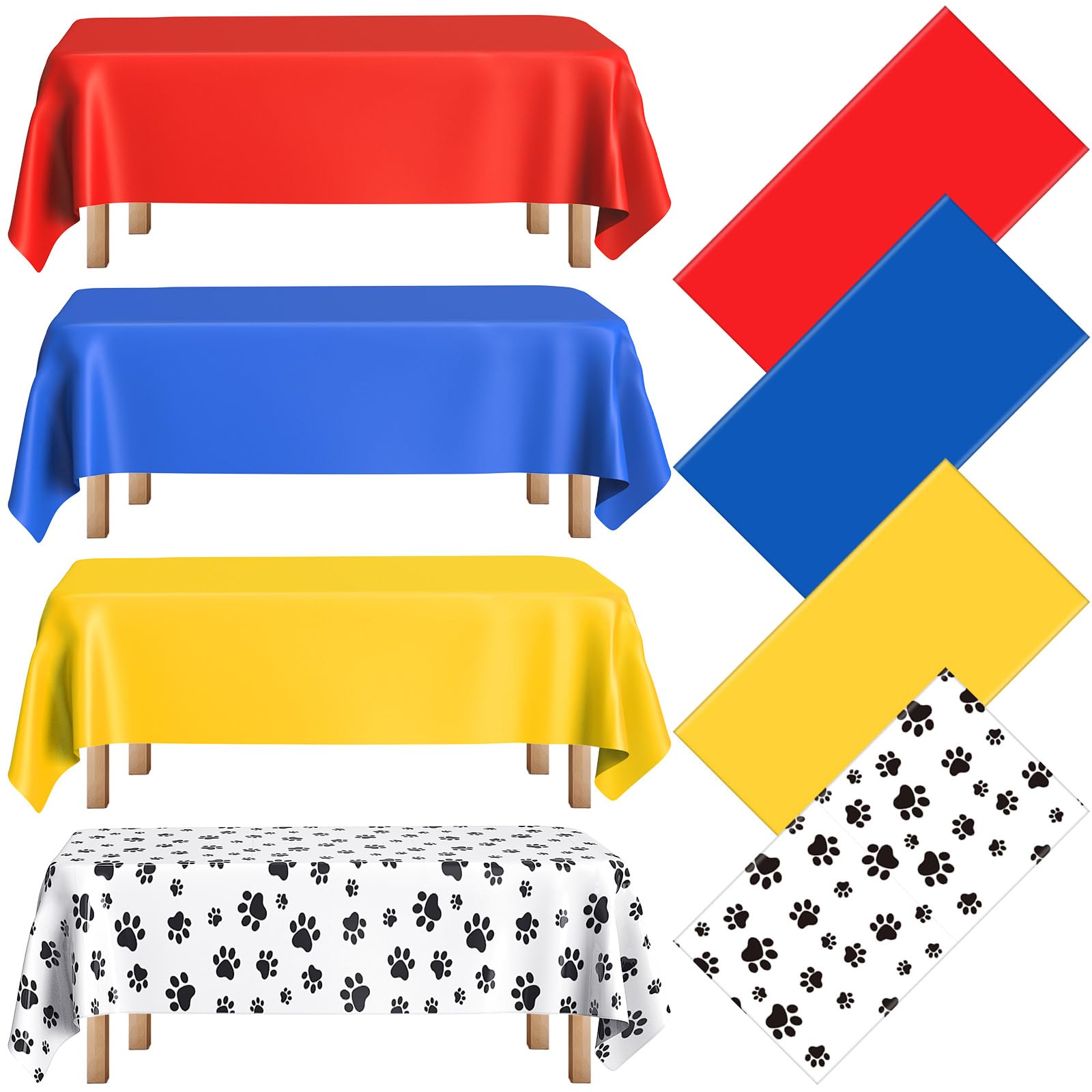 Photo 1 of 3pcs only   ---Dunzoom  Plastic Tablecloth 54 x 108 Inches Red Blue Yellow Table Cover Paw Print Disposable Rectangle Table Cover for Pet Blue Dog Birthday Party Supplies