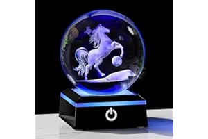 Qianwei Horse Gifts for Women 3D Crystal Ball 3.14'' - Laser Horse Decor Glass Animals Gifts Figurines Statue Stuff for Room Decorations Night Light