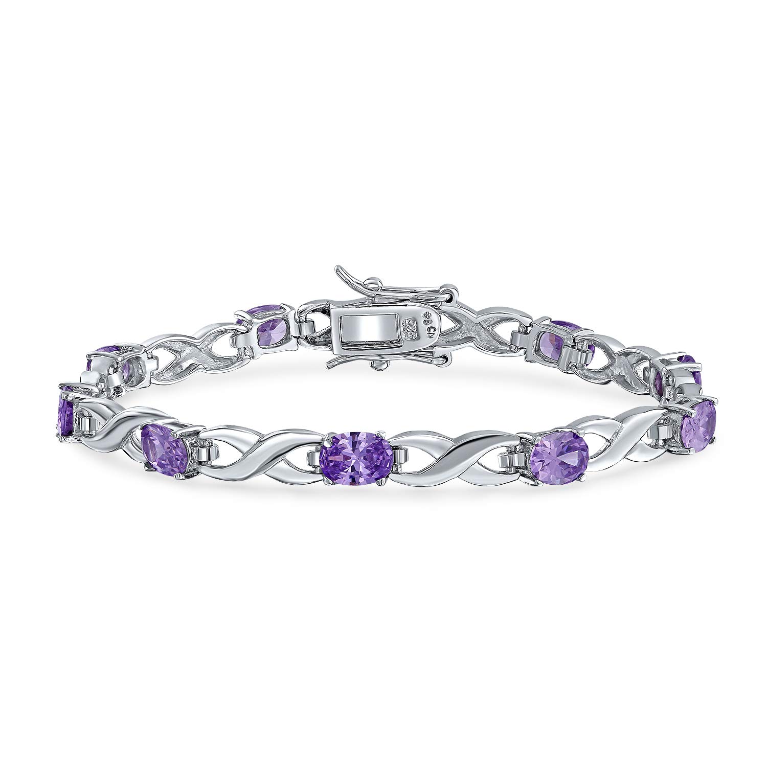 Bling Jewelry Simulated Violet Amethyst Purple Oval AAA CZ Alternating Infinity Tennis Bracelet For Women For Girlfriend .925 Sterling Silver 7 Inch โ image 1