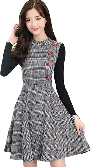 Amazon Pasa レディース ワンピース チュニック 長袖 秋冬 ドレス ひざ丈 Aライン エレガントフォーマル 秋冬 長袖 着痩せ 大きいサイズ ワンピース チュニック 通販