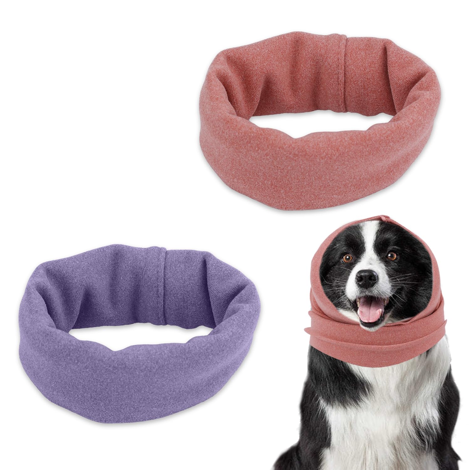 XIHIRCD 2pcs Dog Ear Muffs,Ear Wraps for Dogs Soft Dog Ear Cover Dog Snoods Quiet Ears for Dogs Neck and Ear Warmer Dog Ear Protection from Noise (Purple & Pink, L)