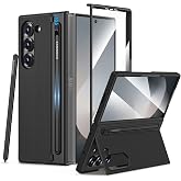 Maxdara for Samsung Galaxy Z Fold 6 Case with Pen Holder, Black | with Hidden Foldable Kickstand and Built-in Screen Protector, Slim Shockproof Phone Cover