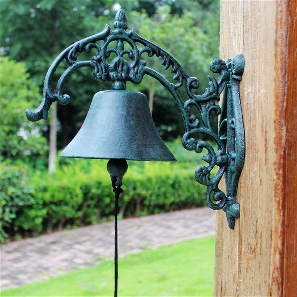 Aszhdfihas Cast Iron Doorbell Creative Vintage Metal Green Wall Mount Door Call Bell Metal American Style Antique Hardware Dinner Bell Wind Chime Hanging For Garden Courtyard Outdoor Decorations