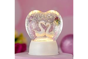 LEYUPEAK Light up Snow Globe with Music Valentine Hearts Decor White Lantern with Swan Scene, 6h Timer & Glitter, for Her, Wife, Girlfriend