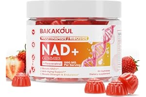 BAKAKOUL NAD Gummies, NAD Supplement - Liposomal Nicotinamide Riboside, Resveratrol, Quercetin, NAD Nicotinamide Riboside Resveratrol 900mg, NAD+ Supplement for Men and Women, 60 Gummies 1 Pack