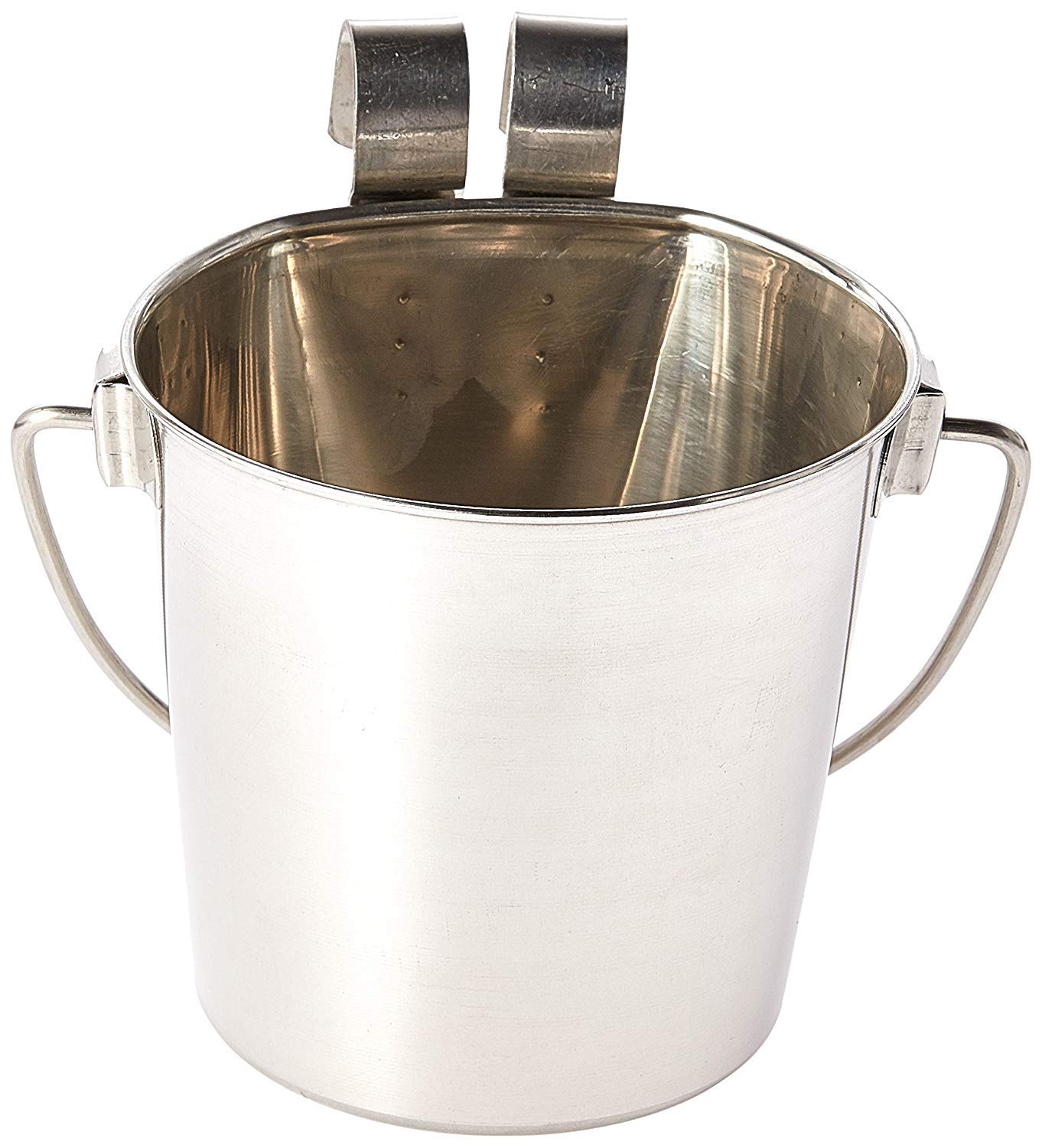 Indipets Heavy Duty Stainless Steel Flat Sided Pail with Hooks - 1 Quart - Lays Flat Against Dog Kennel, Crate or Fence