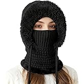 3 in 1 Beanie Hat with Scarf and Mask, Women Fleece Lined Beanie Hat Scarf Mask Set, Autumn and Winter Knitted Hat for Women