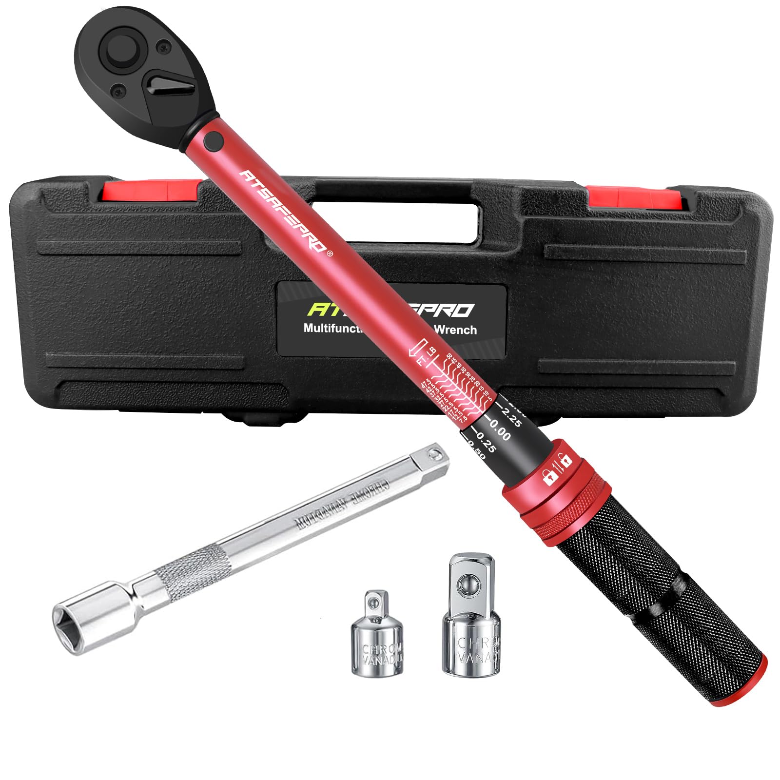 Photo 1 of ATsafepro 3/8-Inch Drive Click Torque Wrench,Dual-Direction Adjustable,72-Tooth Dual Range Scales-5-50Ft-Lb/6.8-68Nm,Quick Release Ratchets