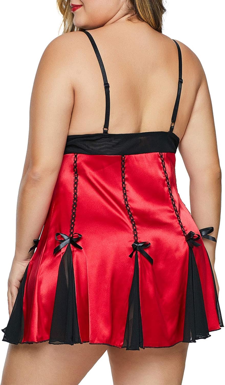 XAKALAKA Women Plus Size V Neck Lingerie Lace Satin Babydoll Silky Chemise Nightwear at  Women’s Clothing store