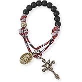 Nazareth Store Strong One Decade Paracord Rosary Black Beads Pocket Car Rosary St Michael Medal & Archangel Cross