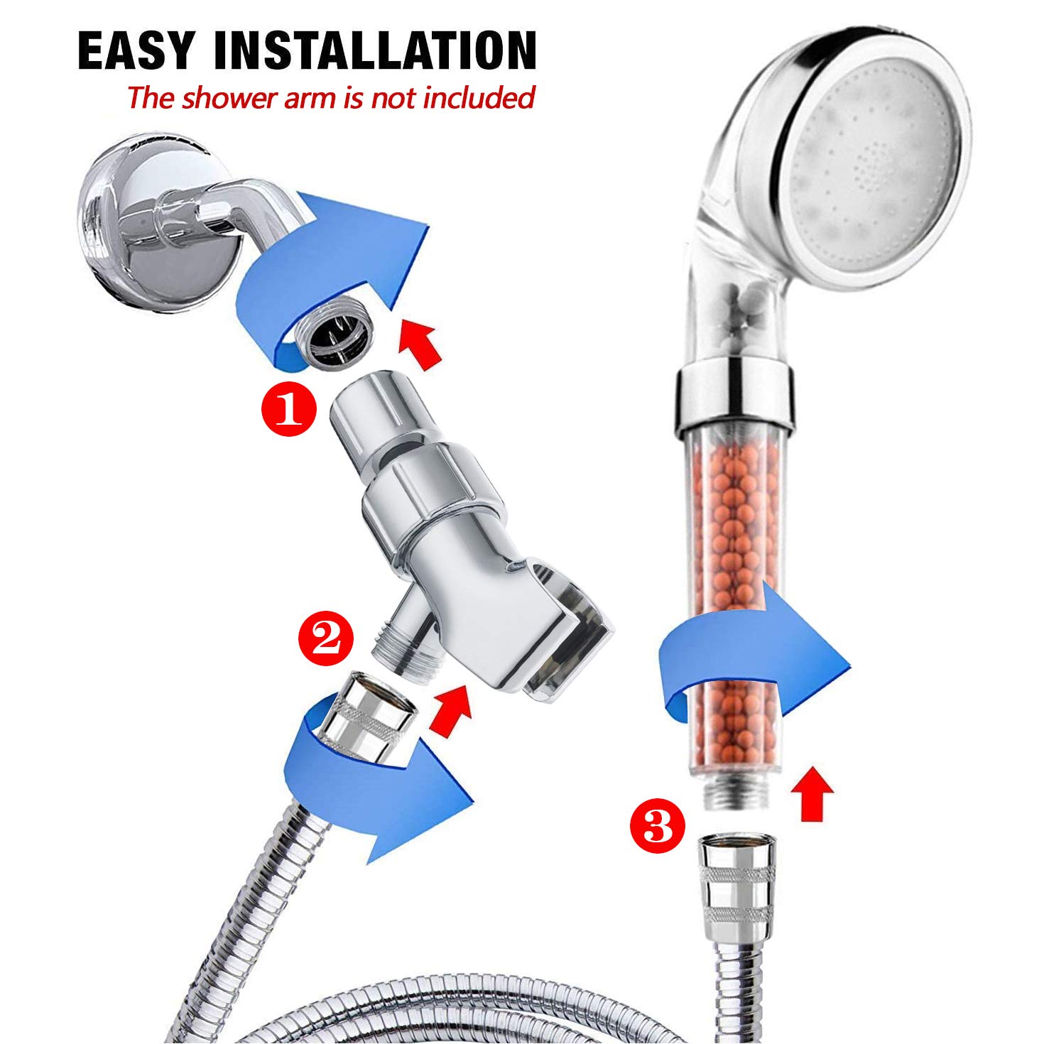 PRUGNA LED Shower Head With Hose And Shower Arm Bracket, HighPressure