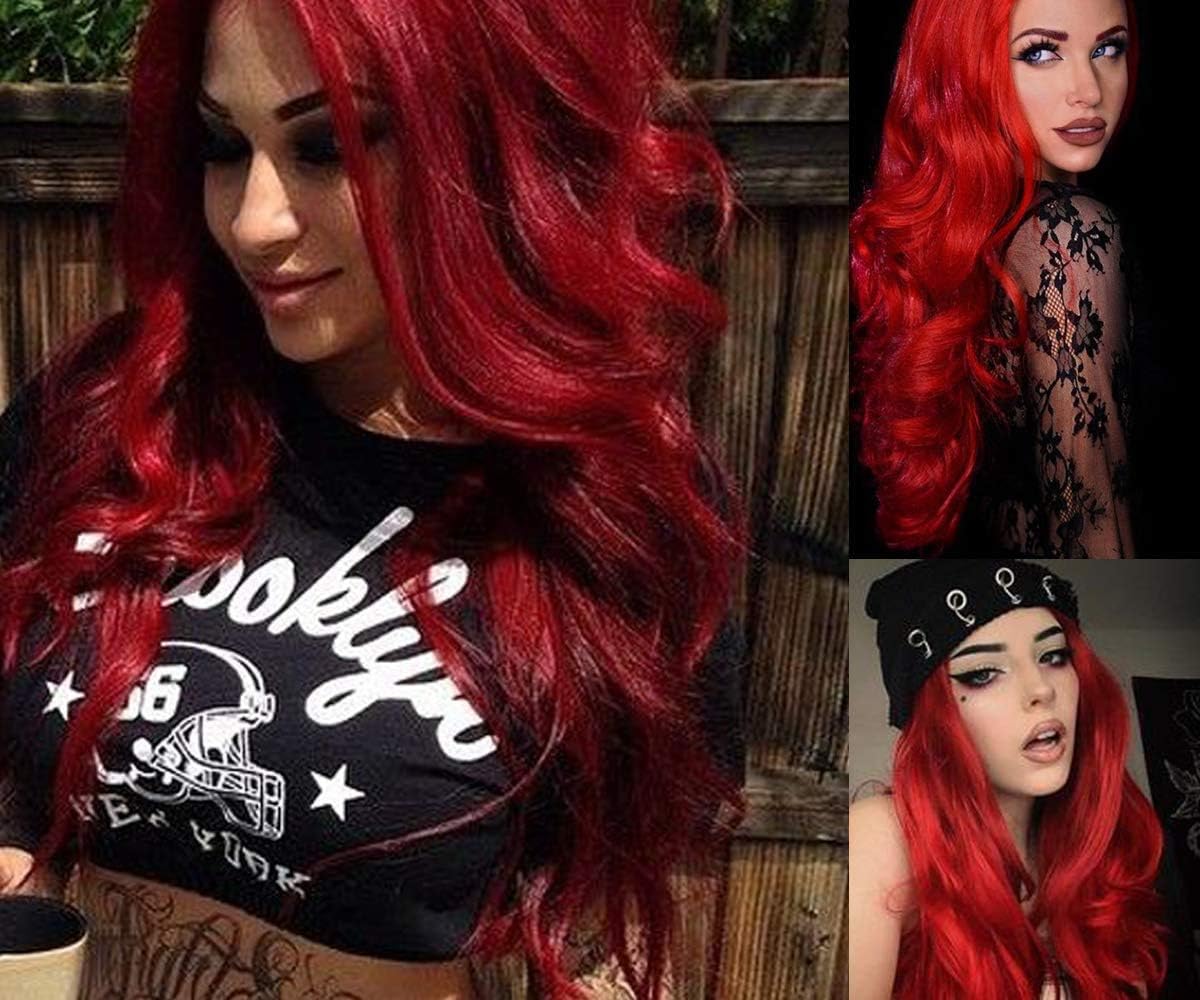 ColorfulPanda Charming Long Red Wigs for Women Curly Wavy Synthetic Hair Ends Halloween Costume Cosplay Wig (Red) - Image 4