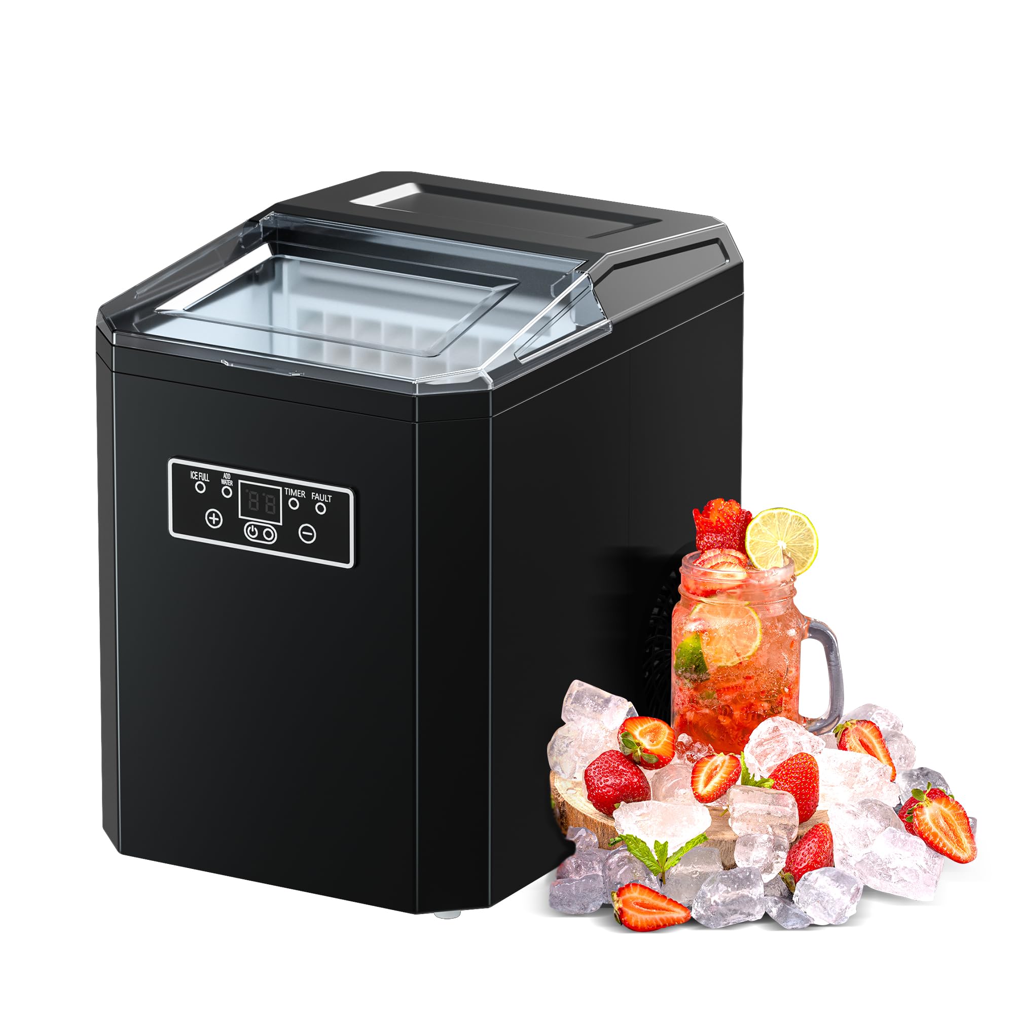 Zyerch Ice Cube Maker, 44 LBS/24H Portable Ice Maker with Transparent Lid, Cubic Ice, Counter Top Ice Maker Perfect for Home, Office, Kitchen, RV, Basement Bars
