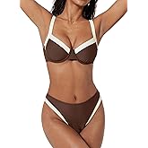 SUUKSESS Women Color Block Underwire Bikini Sets Cheeky High Cut 2 Piece Swimsuit