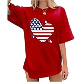 Oversize American Flag Shirts Women 4th of July Gift T Shirt Patriotic Heart Short Sleeve Tops
