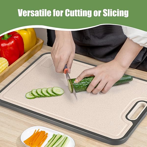 TITANIUM CUTTING BOARDS FOR KITCHEN, 18” DOUBLE SIDED CUTTING BOARD FOOD GRADE, PURE TITANIUM AND WHEAT STRAW PP, FOR MEAT & VEGGIE, NON-SLIP
