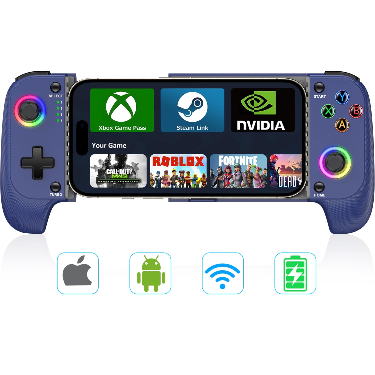 Photo 1 of ?Anti - Drift & Fast - Connect? Wireless Game Controller for iPhone/Android | Hall Effect Joysticks Phone Controller | Ideal for Cloud Gaming, PUBG, Roblox, Call of Duty Mobile Gamers, Christmas Presents, Blue
