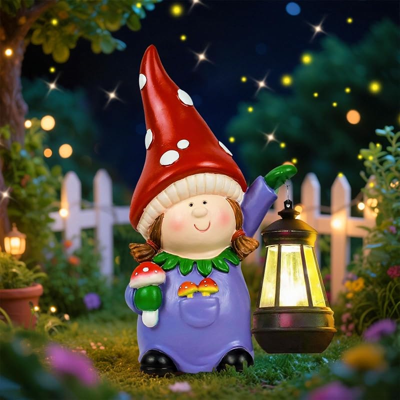 RICHIE Gnome Statue Garden Ornament with Solar LED Lights 16x25 cm