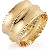HZMAN 18K Gold Plated Wide Cuff Bracelet for Women - Premium Alloy Shiny Polished Double Layer Statement Bangle, Trendy Daily Wear Party Jewelry Accessory